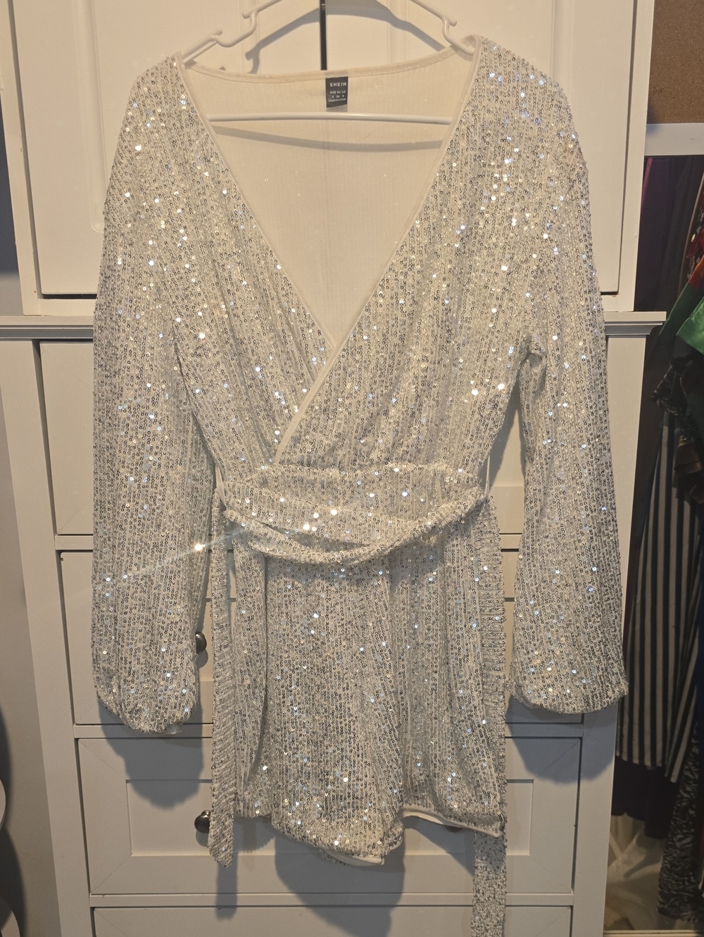 SHEIN Silver Sequin Wrap Romper